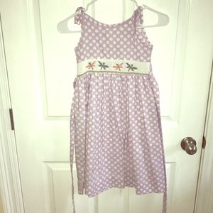 Lavender Polka Dot Dragonfly Smock Dress, Size 6